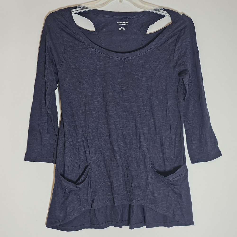 Workshop Andrea Jovine Tunic Shirt Womens Medium Blue 100% Cotton Pockets Casual